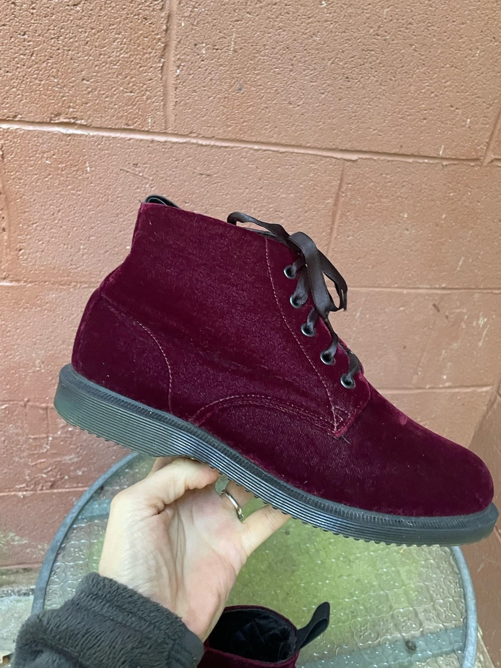 Dr Martens Lana Red Velvet Lace Up Boots Size 9 Ladies